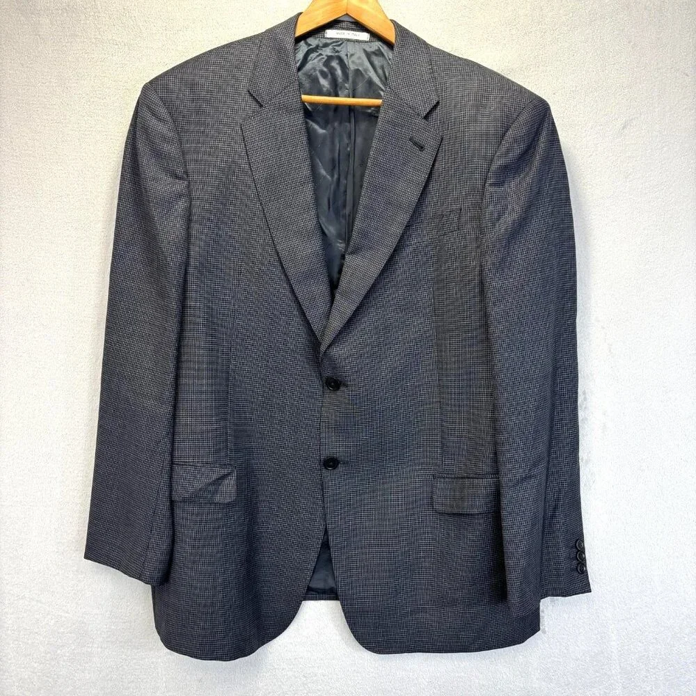 Armani Collezioni Wool Blazer Mens 44R Gray Blue‎ Check Sport Coat Made In Italy